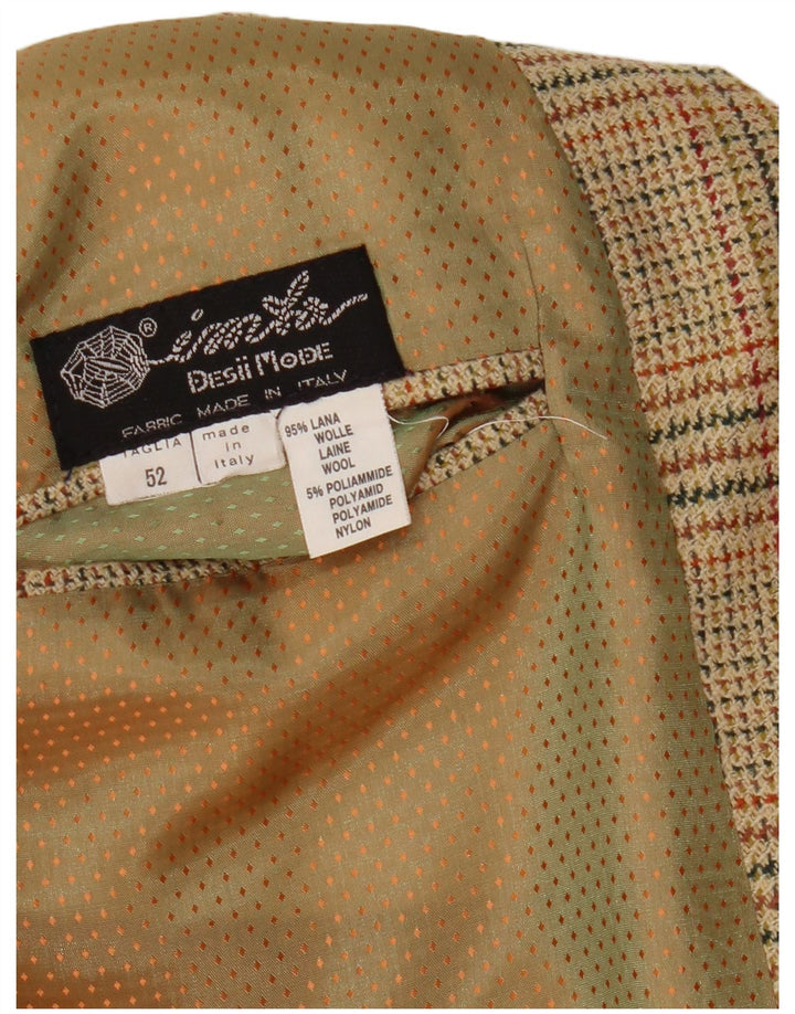 Vintage męska marynarka zapinana na 2 guziki IT 52 XL wełniana beżowa kratka