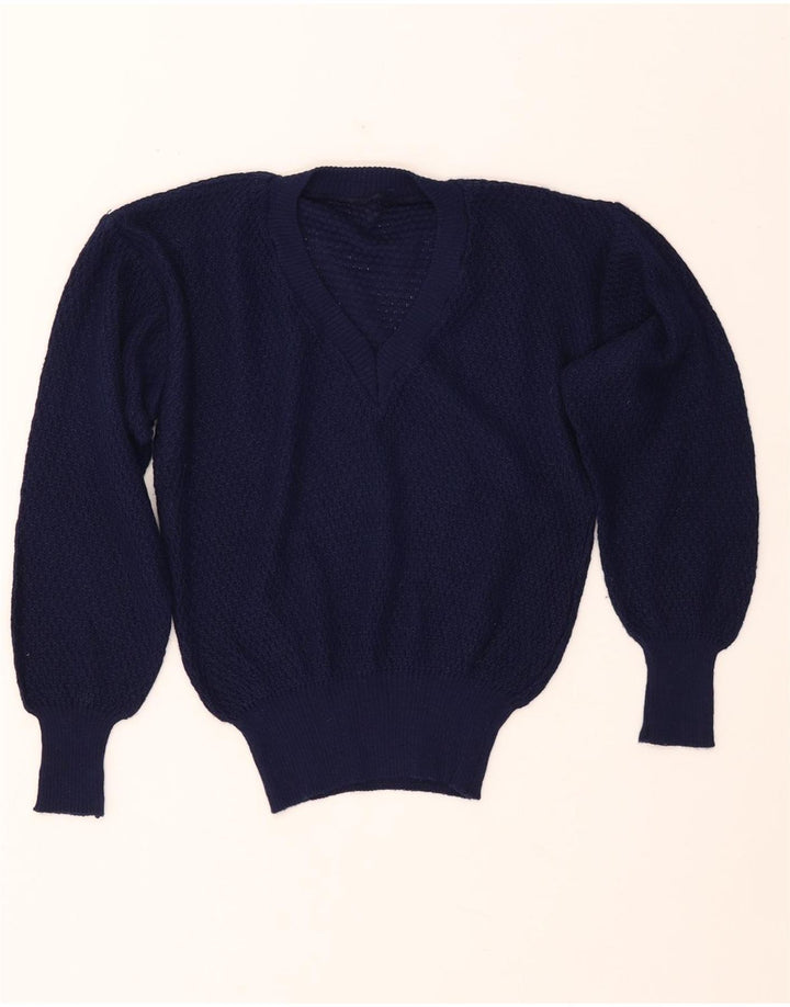 Damski sweter VINTAGE z dekoltem w kształcie litery V IT 46, duży, granatowy, akrylowy