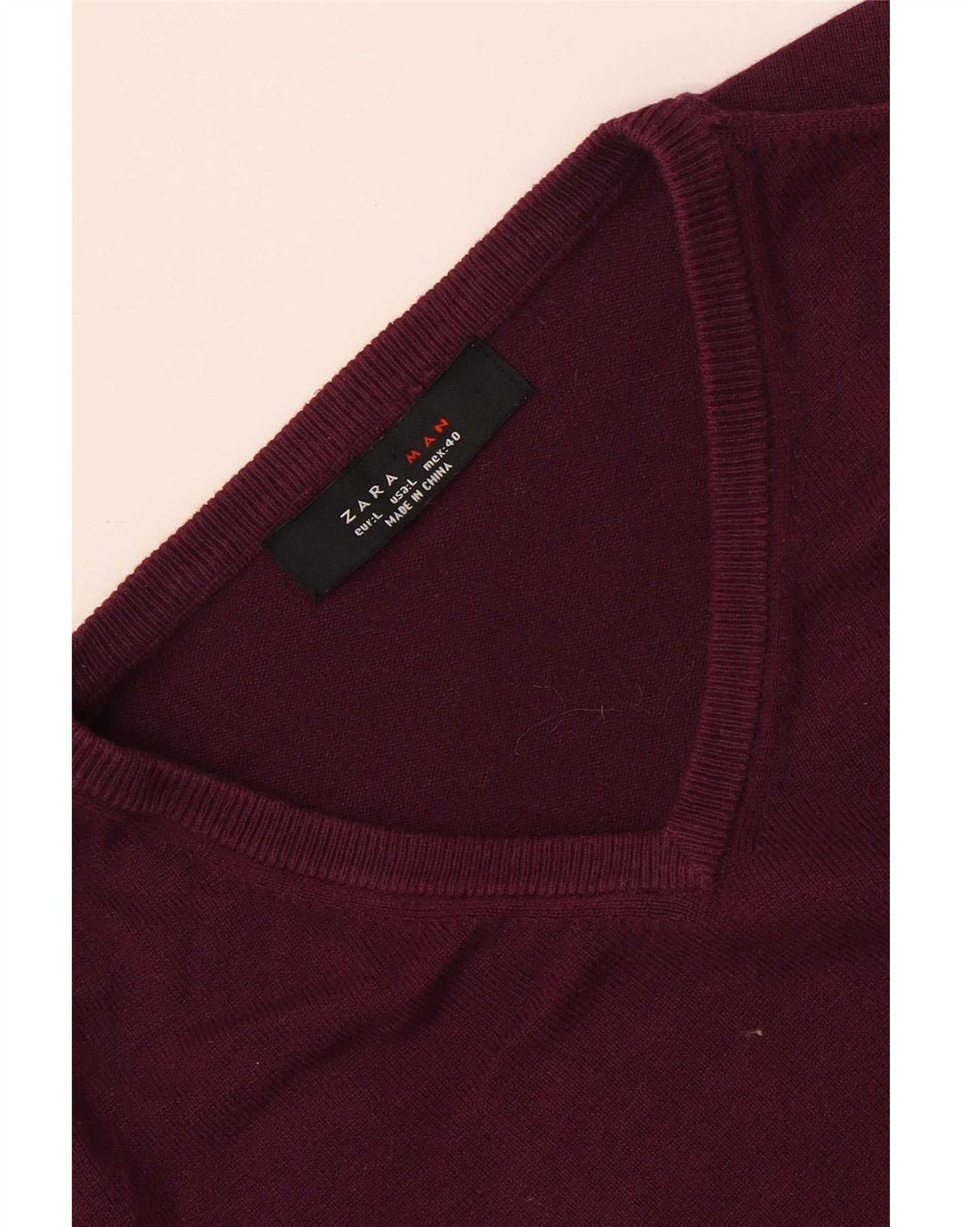 Męski sweter Zara z dekoltem w kształcie litery V, duży, bordowy