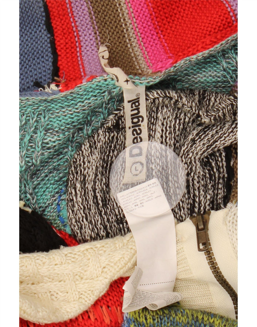 Sweter damski DESIGUAL UK 16, duży, wielobarwny patchwork