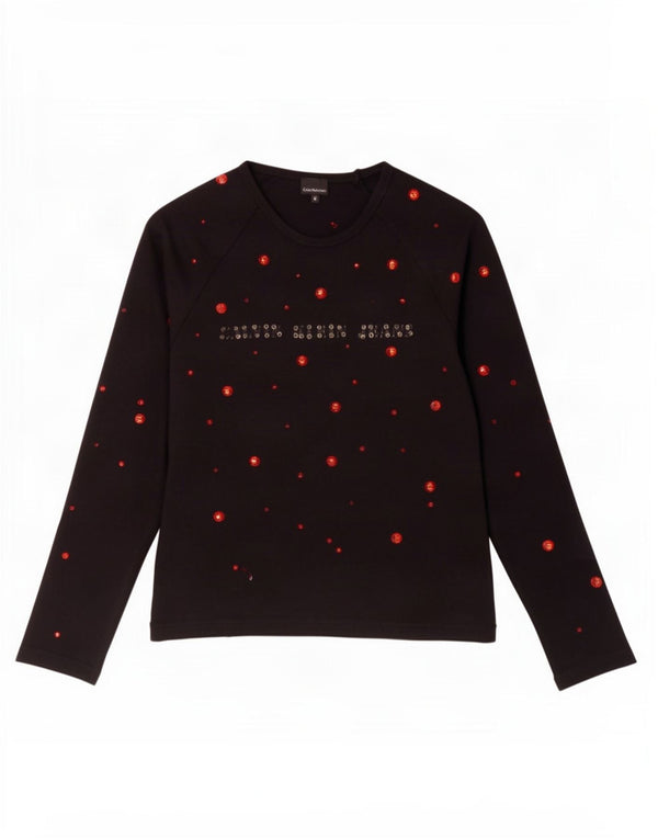 Damski top z grafiką Calvin Klein Jeans z długim rękawem, UK 12, średni czarny