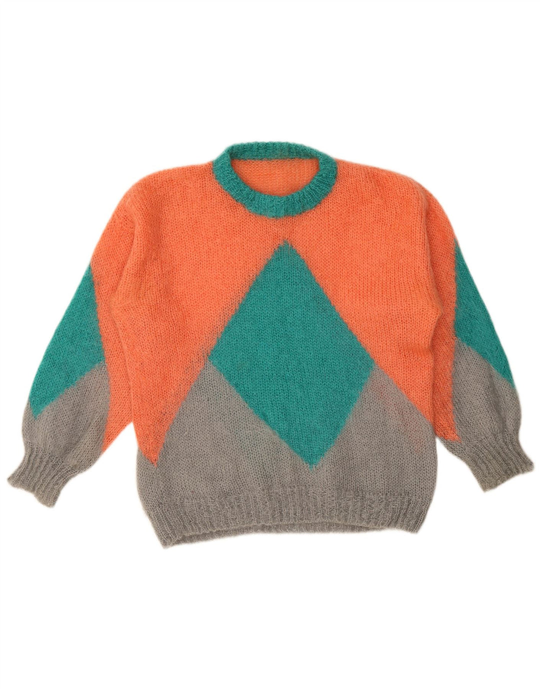 Vintage damski sweter z okrągłym dekoltem XL, wielobarwny, geometryczny