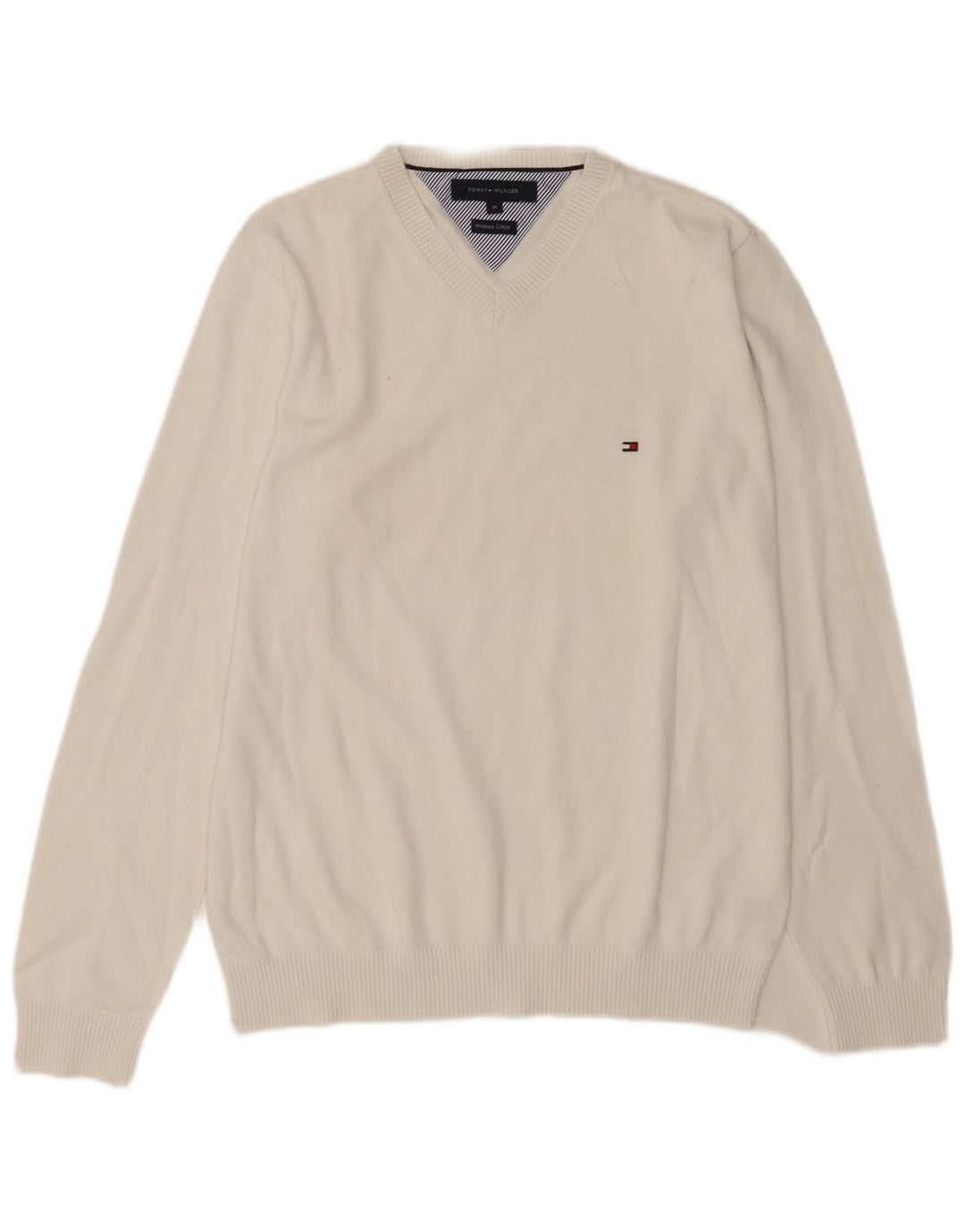 Męski sweter Tommy Hilfiger z dekoltem w kształcie litery V, średniej wielkości biała bawełna