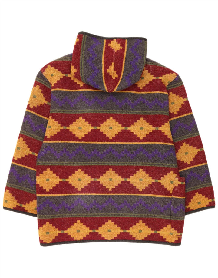 Damska kurtka z kapturem w stylu vintage UK 14, duża, wielokolorowa, geometryczna