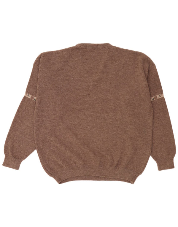 Męski sweter Peter Gribby z dekoltem w kształcie litery V, XL, brązowy, geometryczny, akrylowy