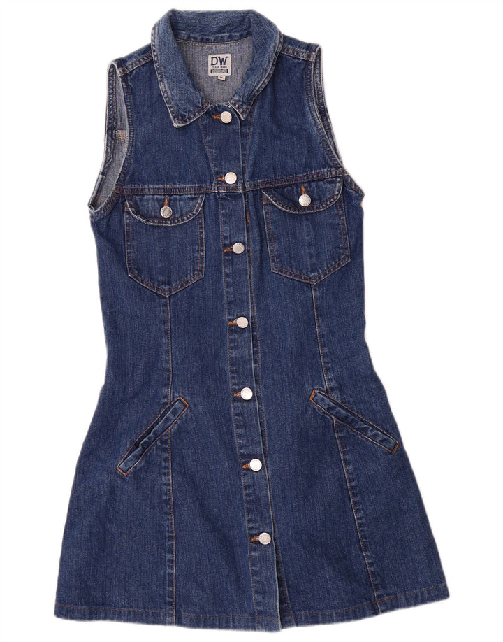 Damska sukienka dżinsowa bez rękawów w stylu VINTAGE UK 12, średni niebieski