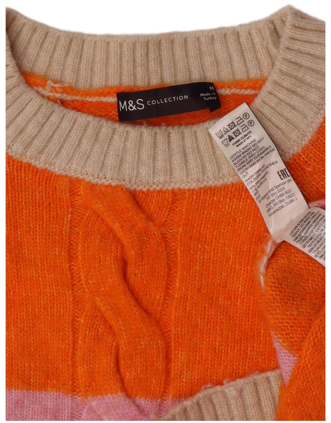 Marks & Spencer Damski sweter z dekoltem w łódkę, UK 14, średnie pomarańczowe paski