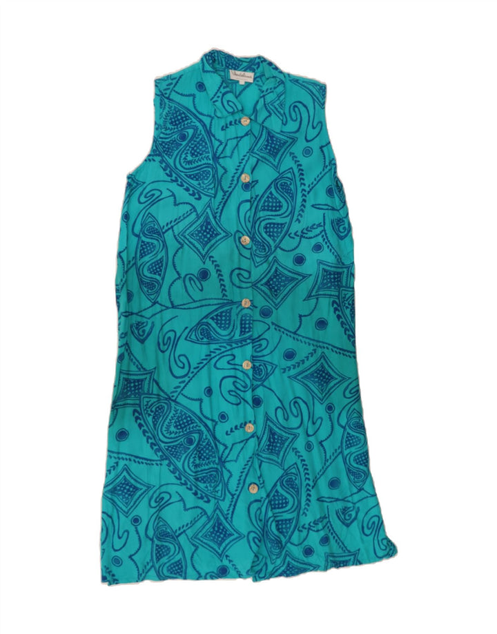 VINTAGE Womens Abstract Pattern Sleeveless Shirt Dress UK 14 Medium Blue Vintage Vintage and Second-Hand Vintage from Messina Hembry 