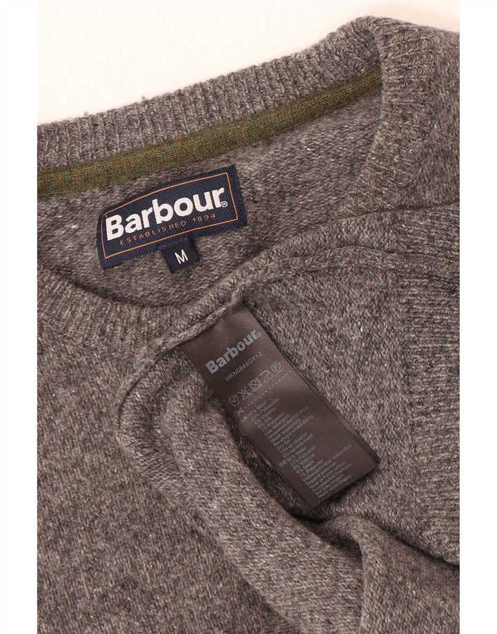Męski sweter Barbour z okrągłym dekoltem, średnioszary, wełniany w cętki