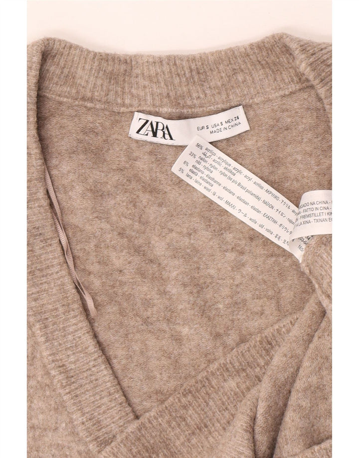 Sweter damski Zara Oversize z dekoltem w kształcie litery V, UK 10, mały, brązowy, nakrapiany