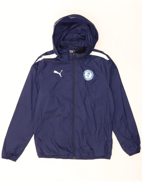 Męska kurtka przeciwdeszczowa Puma z kapturem UK 38 Średni granatowy nylon w bloki kolorów