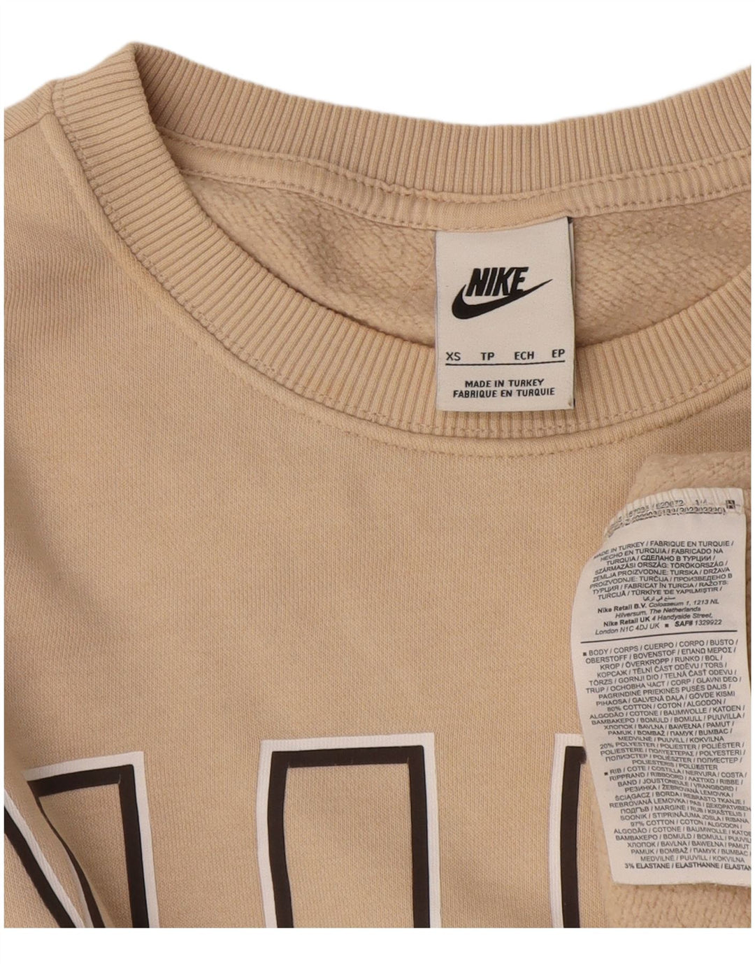 Męska bluza z grafiką Nike, sweter XS, beżowa, bawełniana