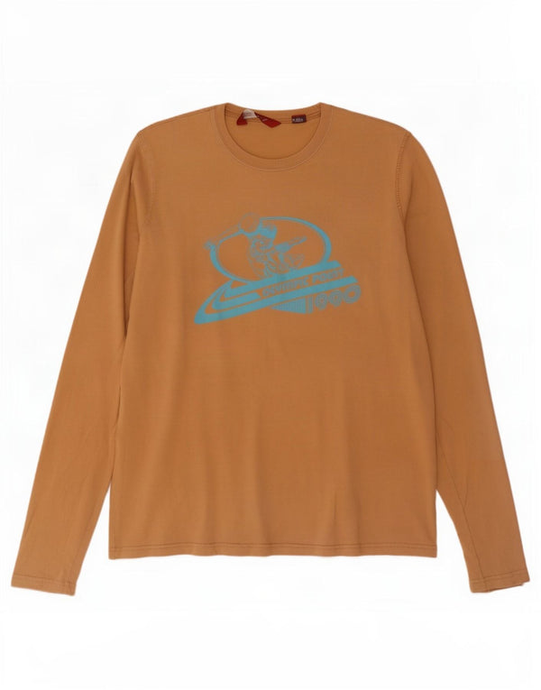Męski graficzny top Zara z długim rękawem XL, beżowy, bawełniany