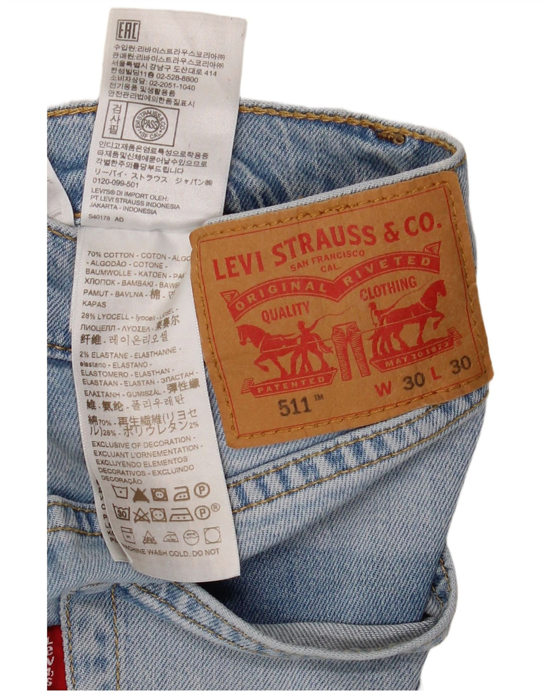 Męskie jeansy Levi's 511 Slim W30 L30 Niebieska bawełna