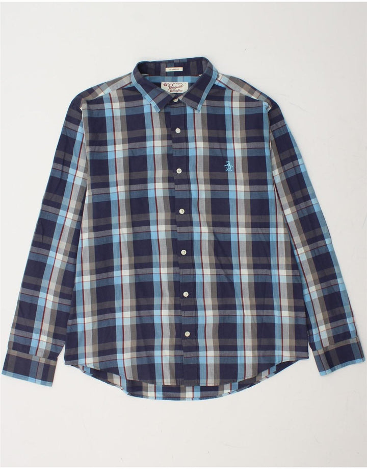 Koszula męska PENGUIN o klasycznym kroju, duża, bawełniana w granatową kratę