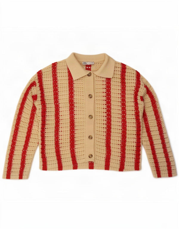 Damski sweter oversize Zara na szydełku UK 10 w małe beżowe paski