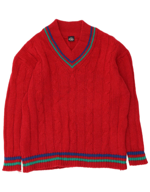 G.Pisano Damski sweter z dekoltem w kształcie litery V IT 52 2XL Wełniany w czerwone paski