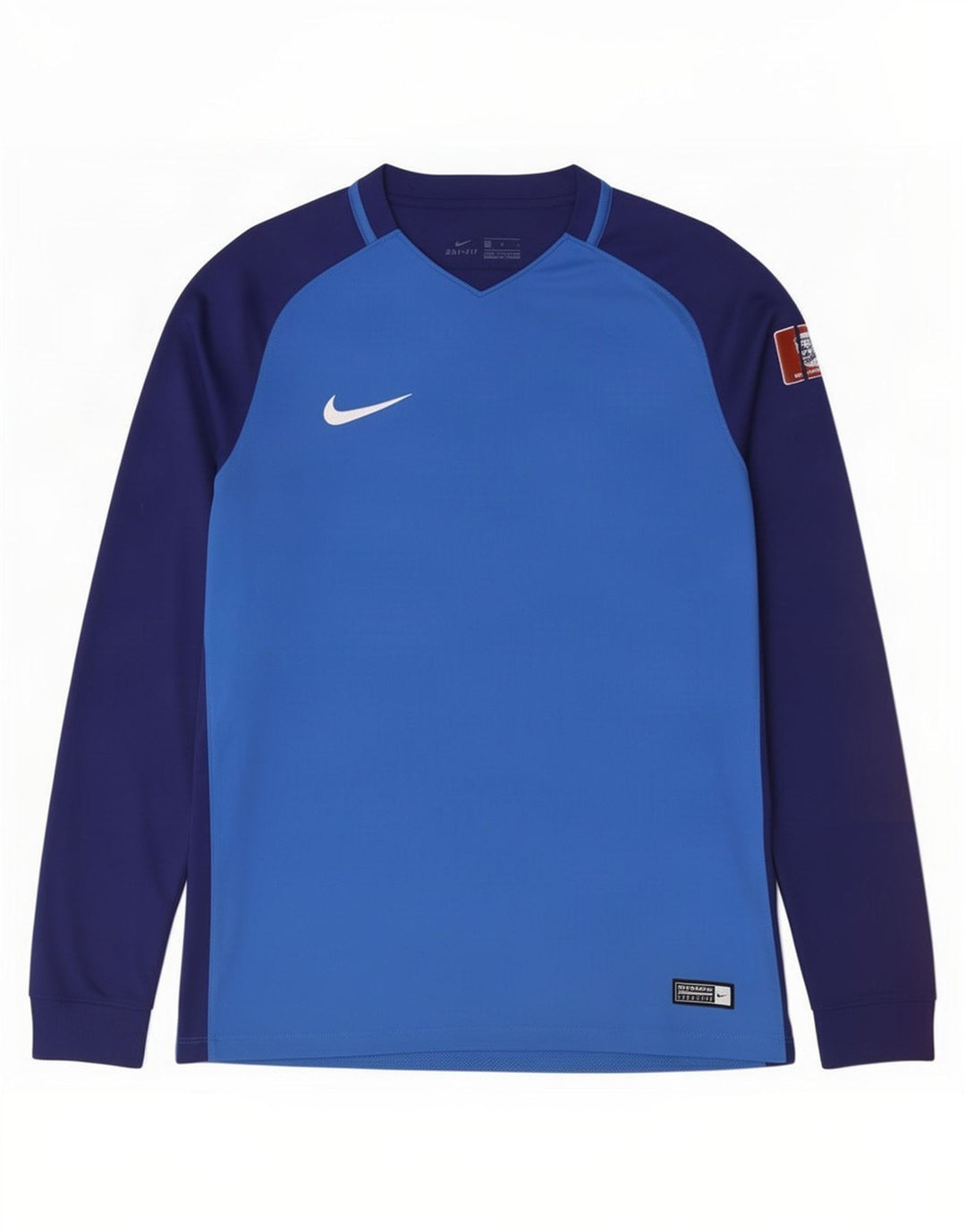 Męska koszulka Nike Dri Fit z grafiką, długim rękawem, średnioniebieskim poliestrem w blokach kolorów