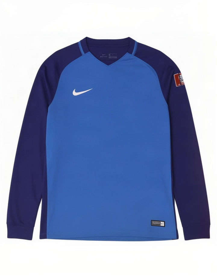 Męska koszulka Nike Dri Fit z grafiką, długim rękawem, średnioniebieskim poliestrem w blokach kolorów