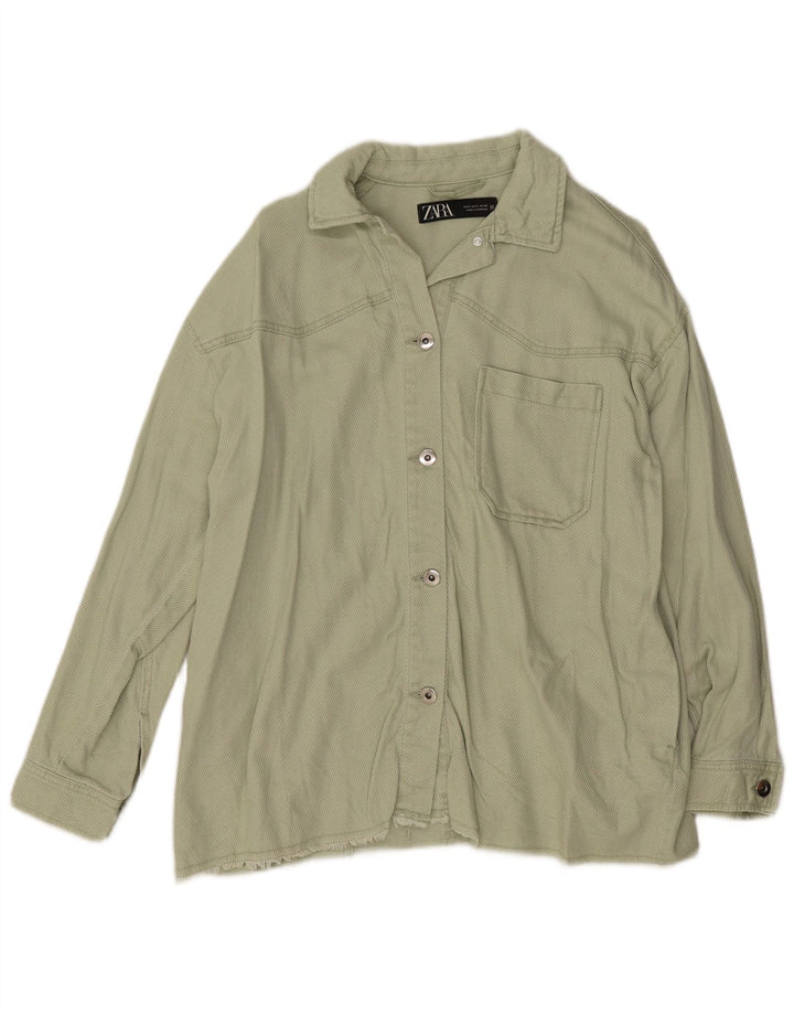 Damska kurtka bomberka oversize Zara UK 10, mała, zielona bawełna