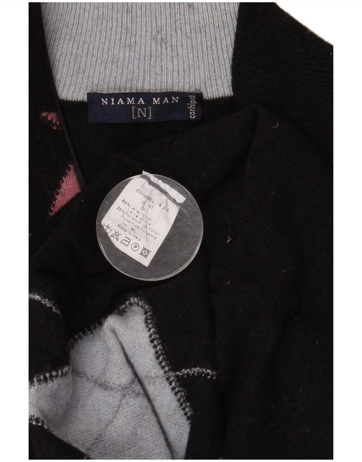 Conbipel Męski sweter Niama z zamkiem błyskawicznym XL, czarny Argyle/diamentowa wełna