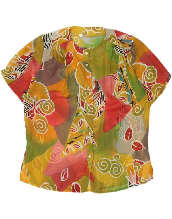 Vintage damska prześwitująca bluzka koszulowa UK 20 2XL wielokolorowa geometryczna