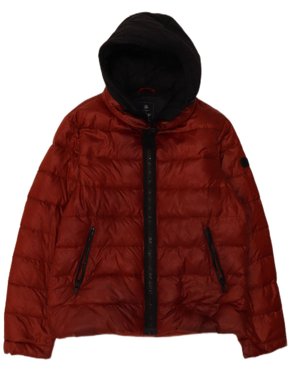 Fay Mens Hooded Padded Jacket UK 44 2XL Red Colourblock Polyamide