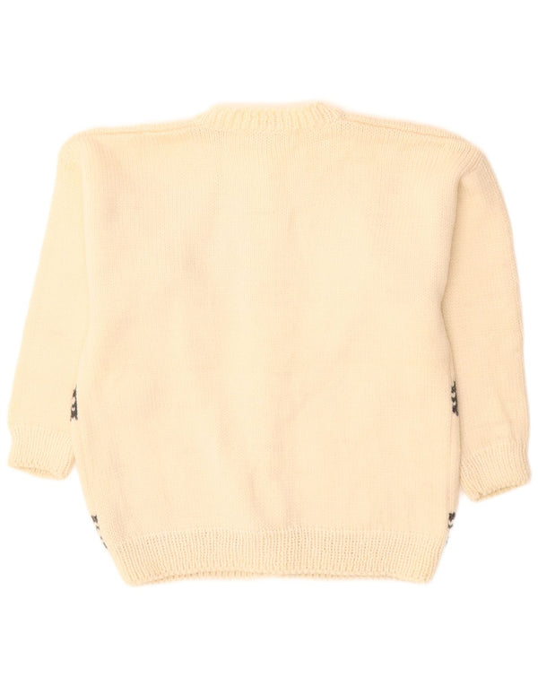 Sweter damski VINTAGE z grafiką UK 16, duży, wełniany w kolorze złamanej bieli