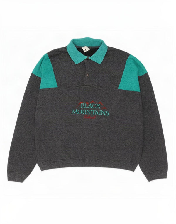 Męska bluza z grafiką w stylu vintage, z dekoltem w kształcie polo, 2XL, szary, blok kolorów