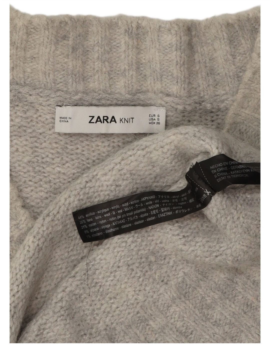 Sweter damski Zara Oversize z dekoltem w kształcie litery V, UK 10, mały, szary, akrylowy