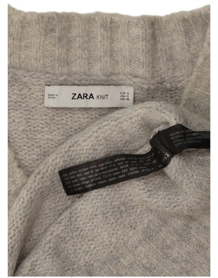 Sweter damski Zara Oversize z dekoltem w kształcie litery V, UK 10, mały, szary, akrylowy