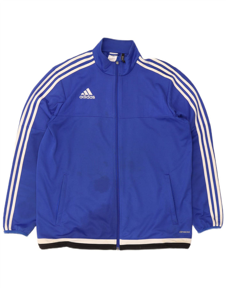 Adidas Męska kurtka dresowa Climacool, duża, niebieska, poliestrowa z blokami kolorów
