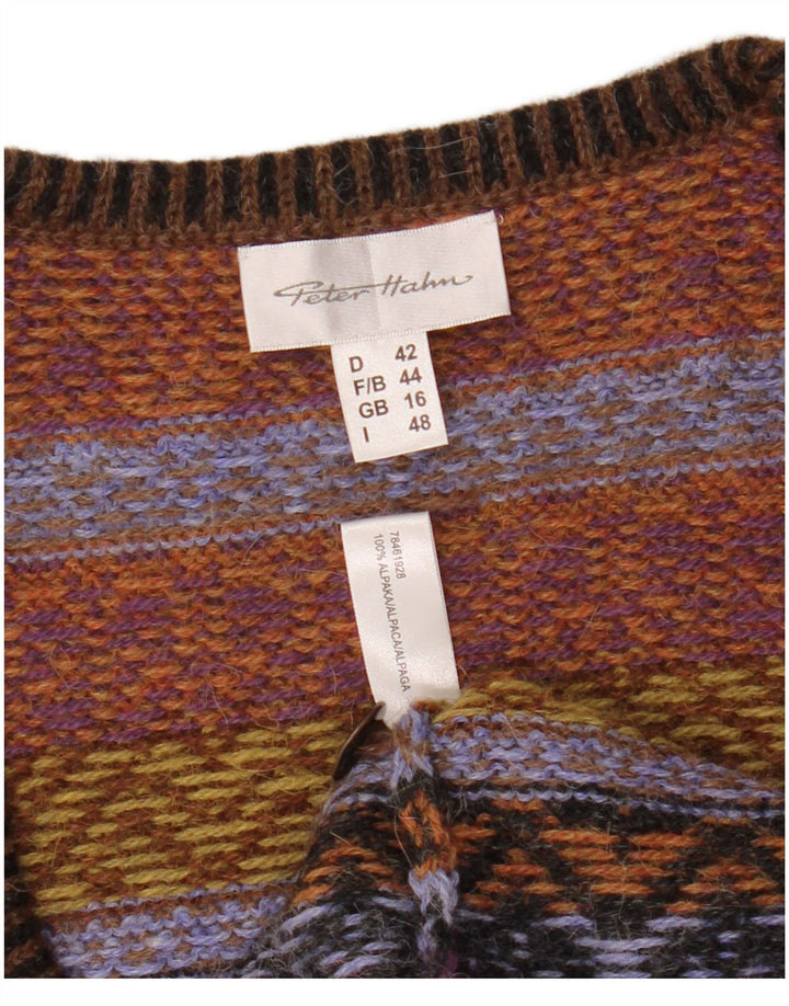 PETER HAHN Damski sweter rozpinany bez rękawów UK 16 Large Brown Fair Isle