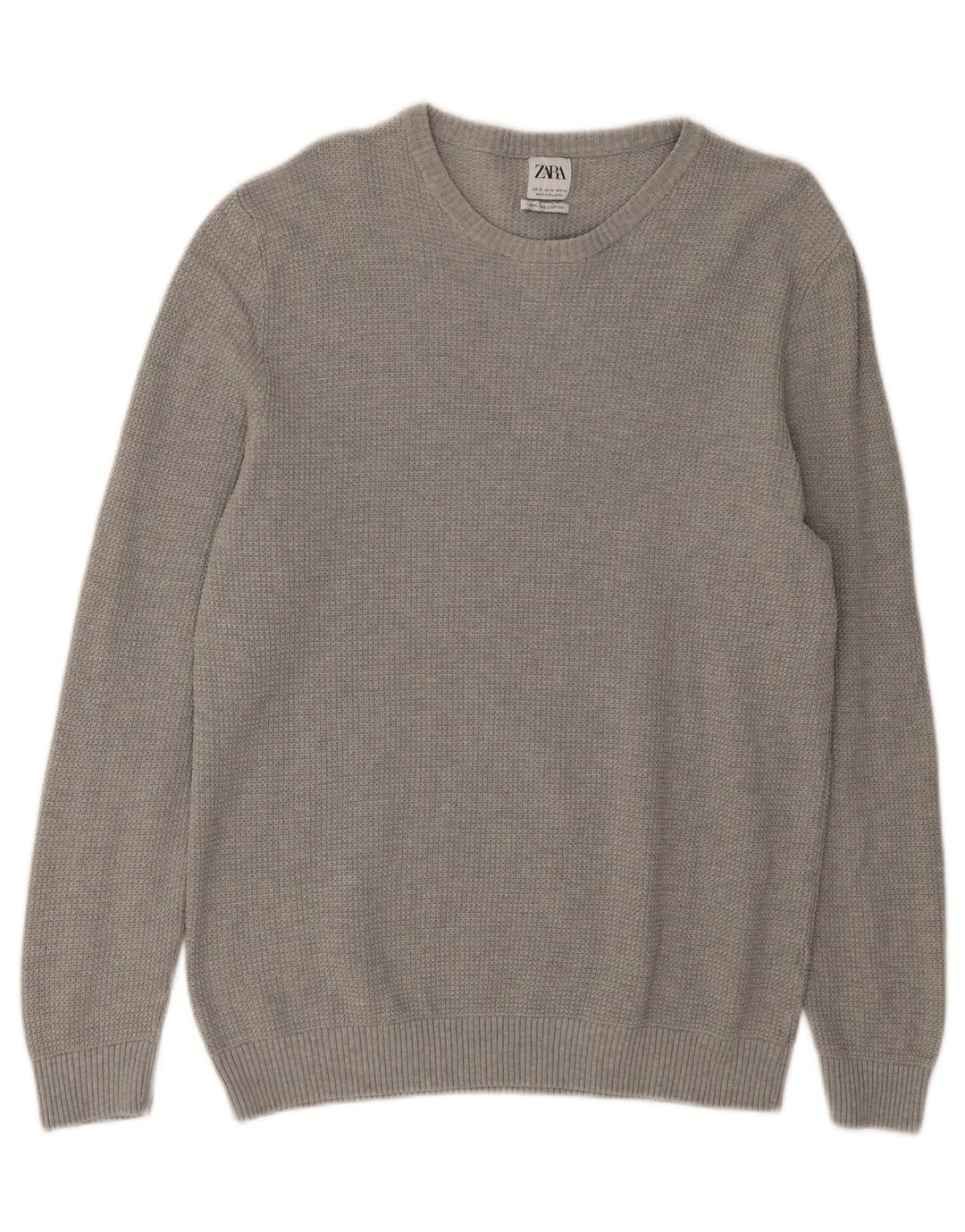 ZARA Mens Crew Neck Jumper Sweater XL Grey Cotton Vintage Zara and Second-Hand Zara from Messina Hembry 