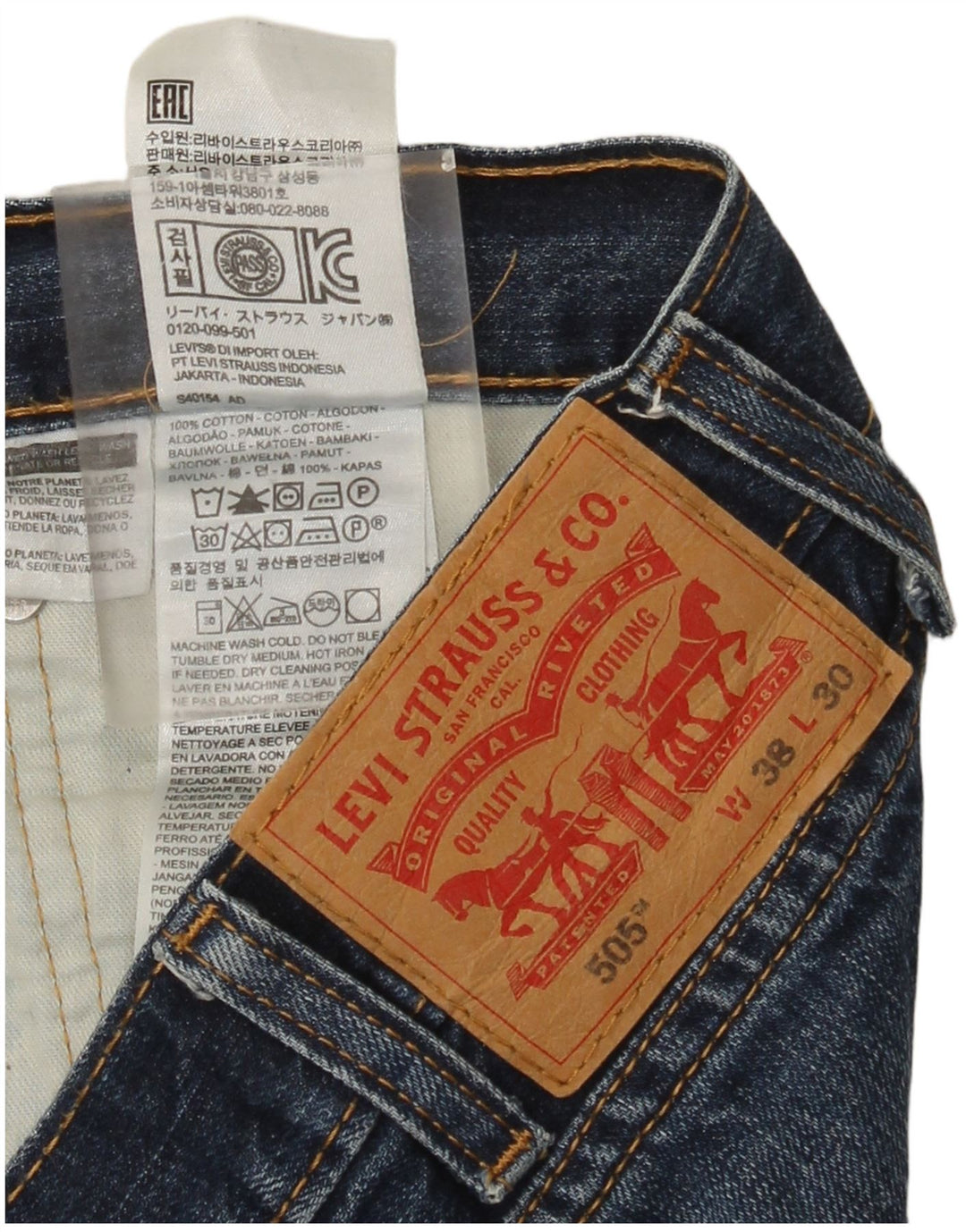 Męskie jeansy Levi's 505 Straight W38 L30 Niebieskie bawełniane