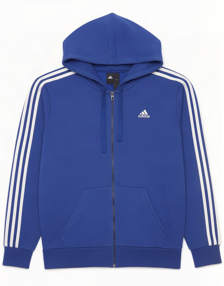 Adidas Męski sweter z kapturem i zamkiem błyskawicznym, średni niebieski, bawełniany