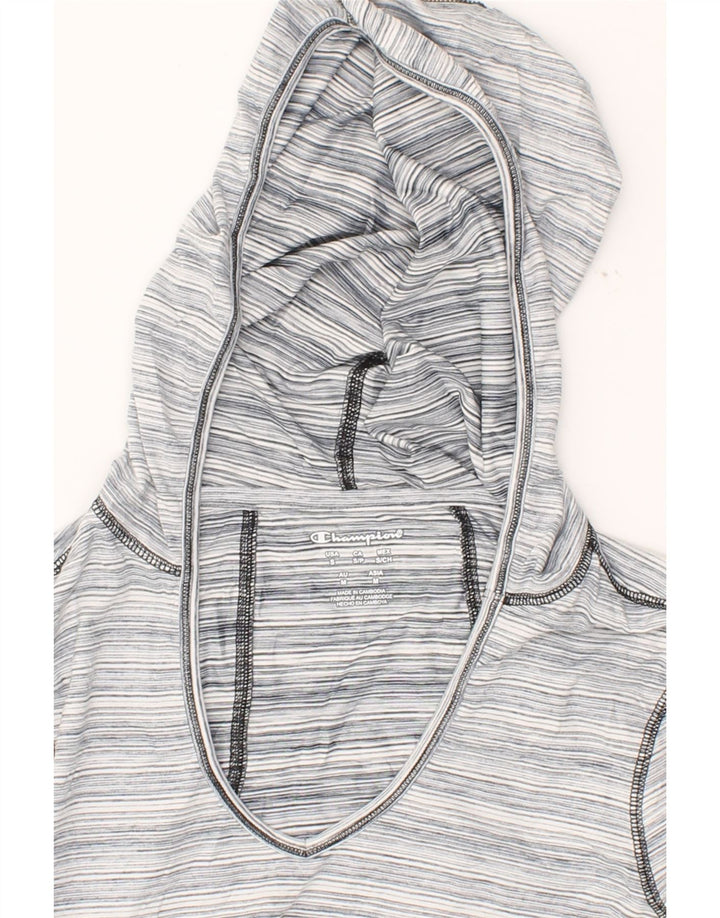 CHAMPION Womens Hoodie Jumper UK 14 Medium Grey Striped Polyester Vintage Champion and Second-Hand Champion from Messina Hembry 