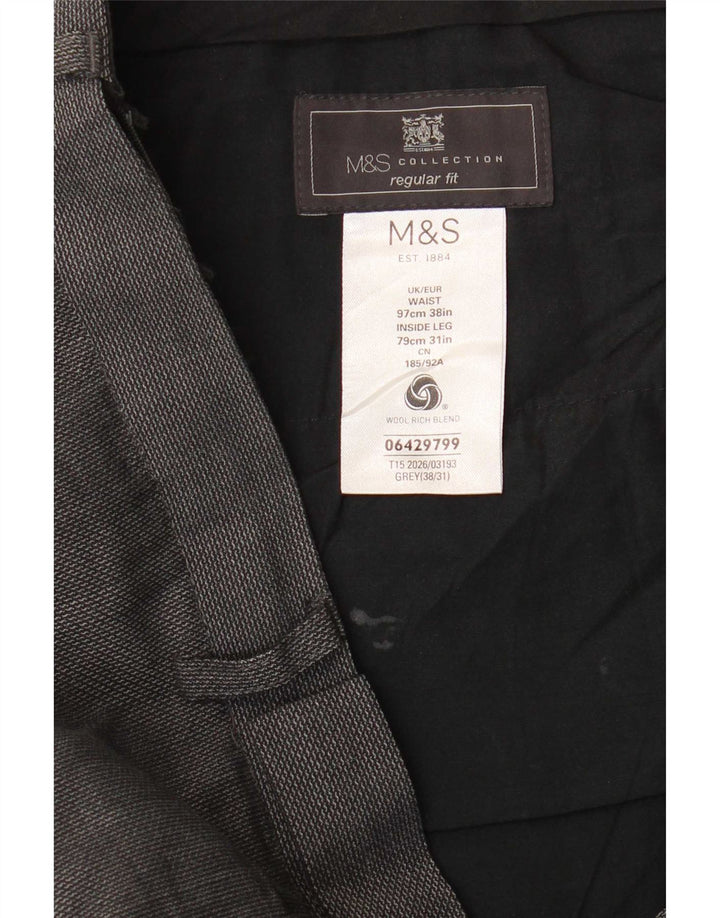 Męskie spodnie garniturowe Marks & Spencer o regularnym kroju W38 L31 Szara wełna