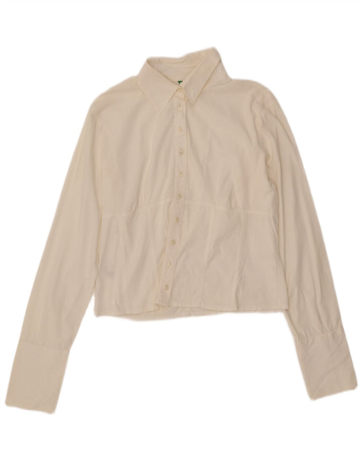 Damska bluzka koszulowa BENETTON Crop UK 14, duża, biała, bawełniana