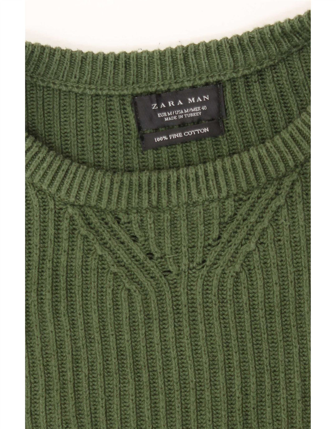 Męski sweter z wycięciem pod szyją Zara Średni zielony bawełniany