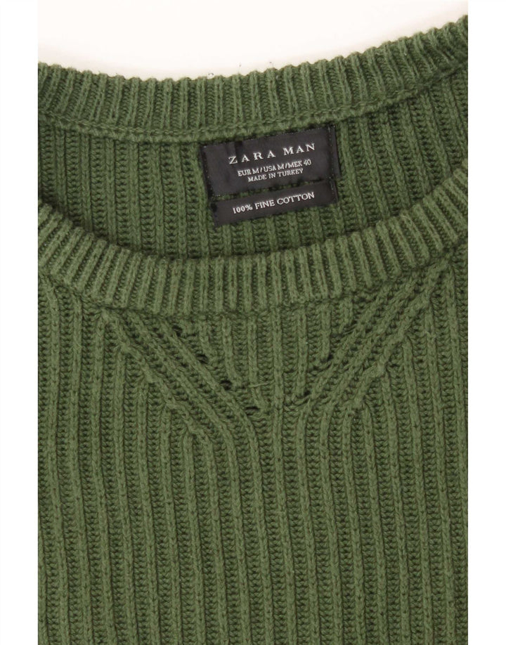 Męski sweter z wycięciem pod szyją Zara Średni zielony bawełniany