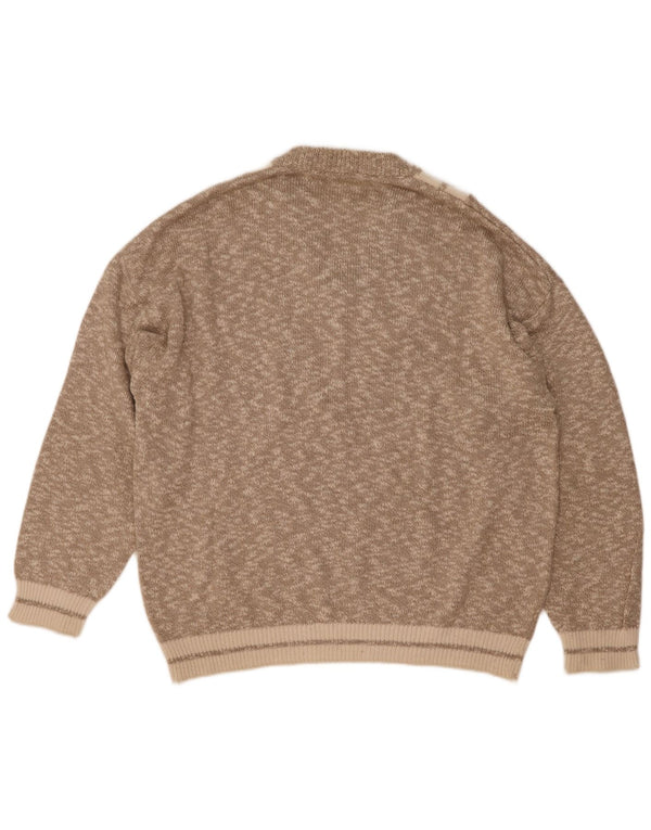 Vintage męski sweter z dekoltem w serek XL, szara, nakrapiana bawełna