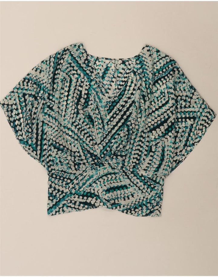 Damska bluzka w kształcie skrzydła nietoperza w stylu vintage, UK 14, średni niebieski geometryczny