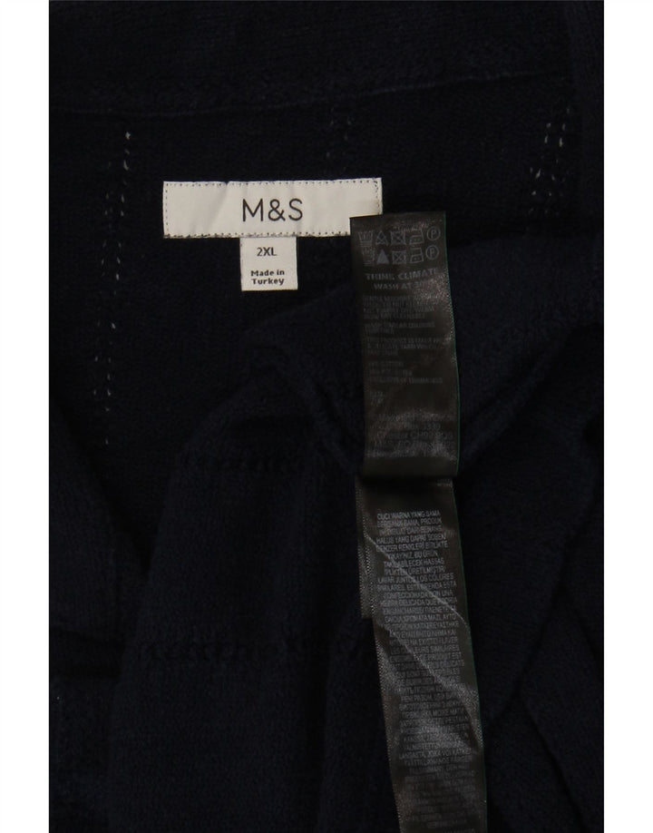 Marks & Spencer Męska koszula z krótkim rękawem, 2XL, granatowa, bawełniana