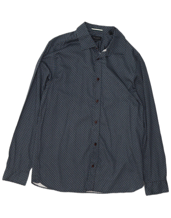 Koszula męska Ted Baker w abstrakcyjny wzór, rozmiar 5 XL, niebieska, bawełniana