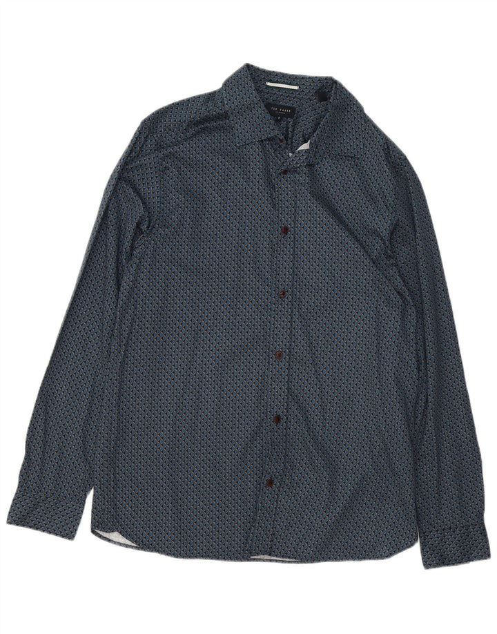 Koszula męska Ted Baker w abstrakcyjny wzór, rozmiar 5 XL, niebieska, bawełniana