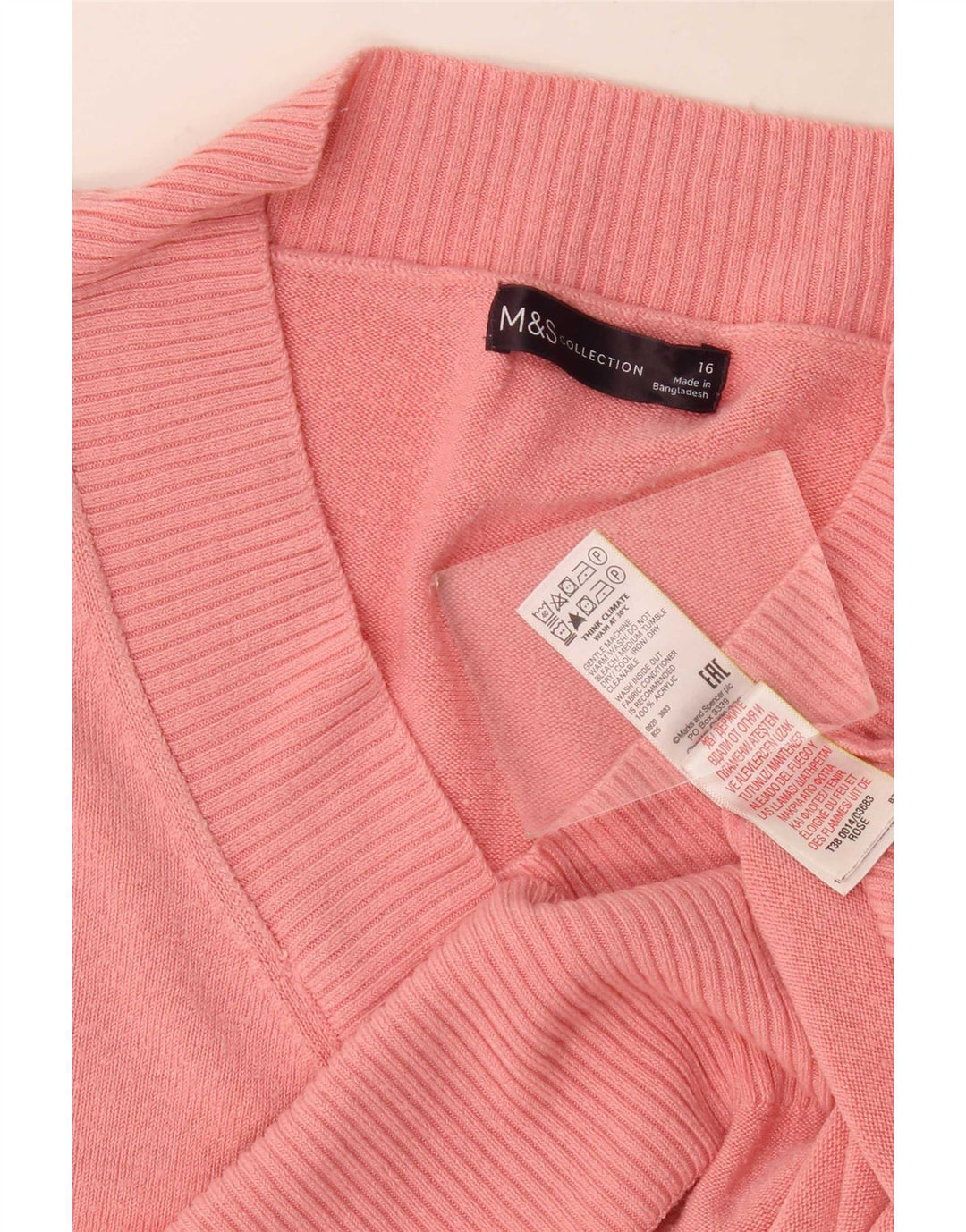 Marks & Spencer Damski sweter oversize z dekoltem w kształcie litery V, UK 16, duży różowy