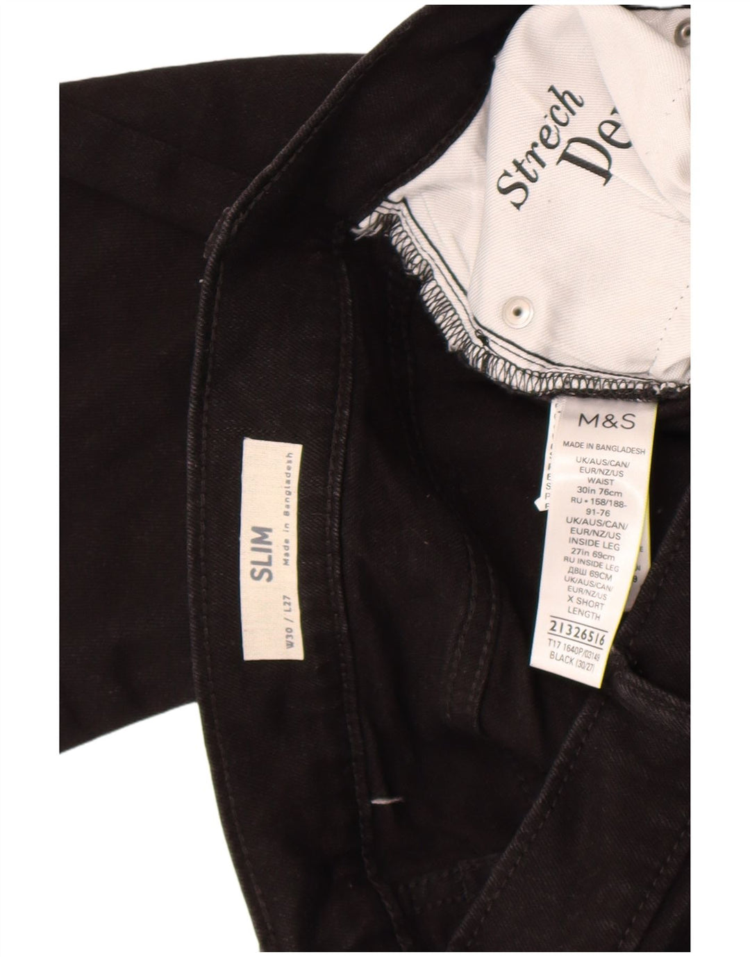 Marks & Spencer Męskie jeansy slim W30 L27 Czarne bawełniane