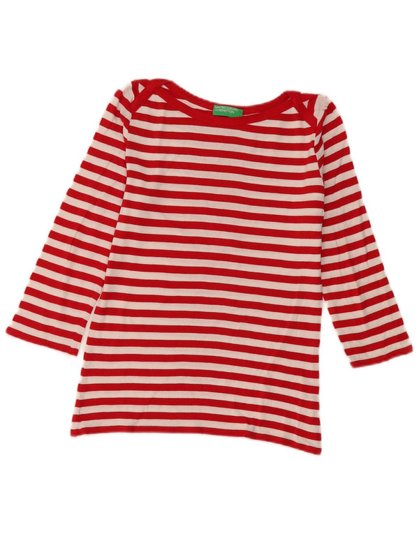 Benetton Womens Top 3/4 Sleeve UK 6 XS Red Striped Cotton