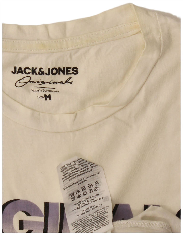 Męska koszulka JACK & JONES Originals z grafiką, średnia, biała bawełna